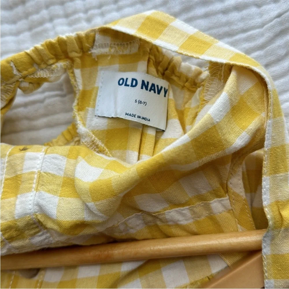 Old Navy • Yellow + White Gingham Plaid Picnic Sun Dress with Button Accents